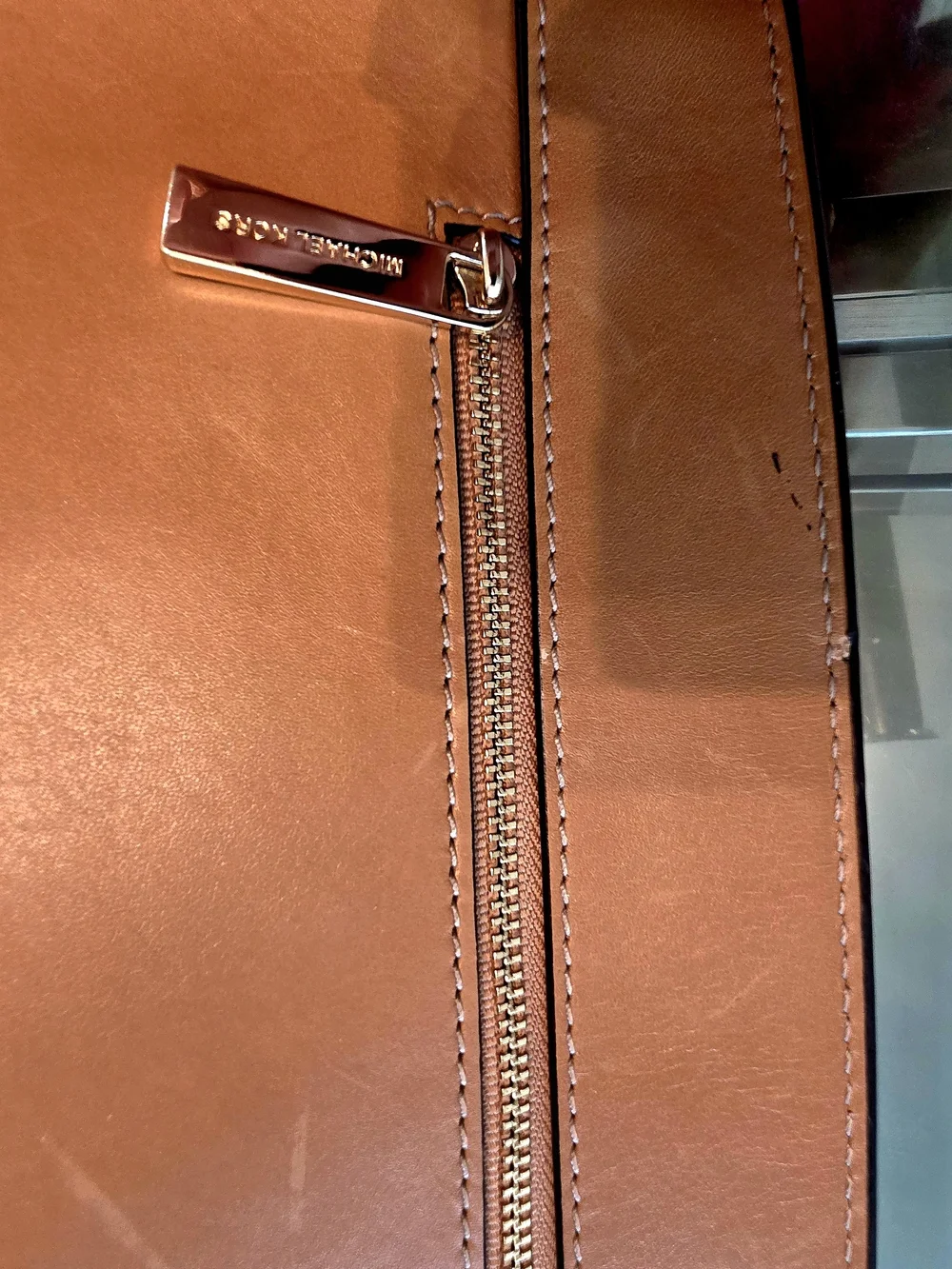 Michael Kors Tan Suede Leather Shoulder Bag - Gold Hardware, Buckle, MK Charm - Picture 12 of 12